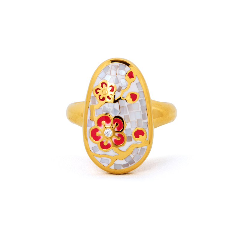 Content plum blossom ring front